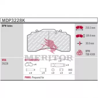 Jeu de 4 plaquettes de frein avant MERITOR OEM 980107960