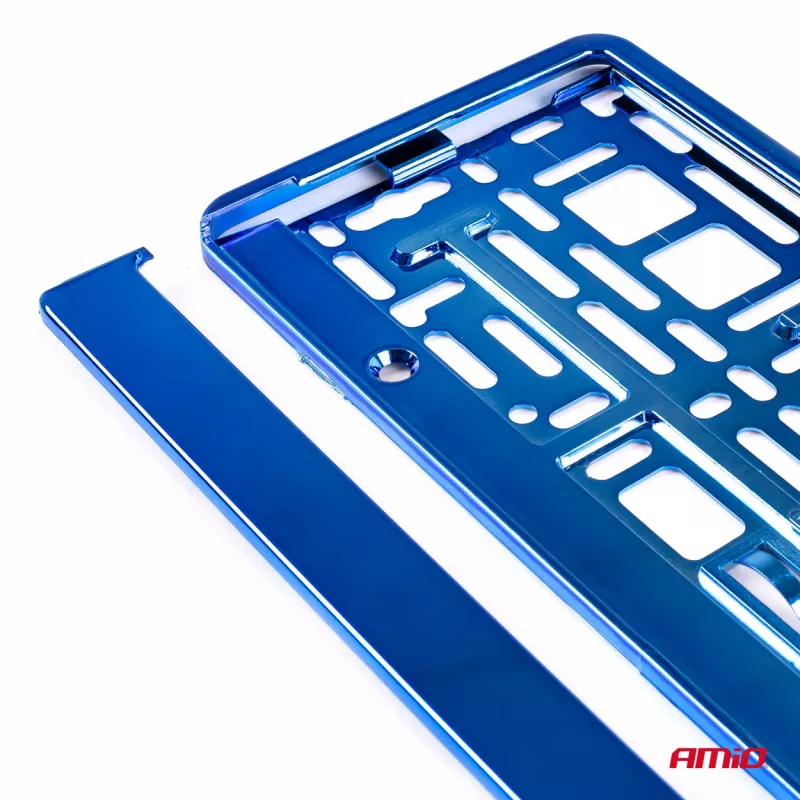 Cadre de plaque d'immatriculation métallisé bleu - AMIO 03174 - Visuel 1