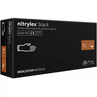 Gants en nitrile noirs sans poudre MERCATOR NITRYLEX BASIC taille XL, boîte de 100 AMIO [MER13529]