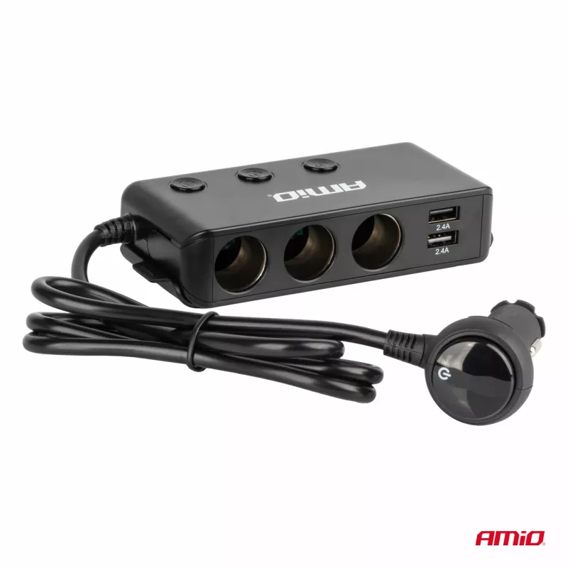distributeur répartiteur té allume-cigares + voltmètre chargeur USB USB-C 12V 24V - AMIO 03781 - Visuel 1
