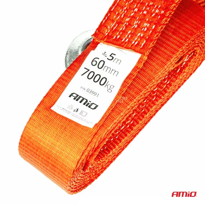 Sangle de remorquage à bande 7000 kg 60 mm 5 m crochet + crochet - AMIO 03991 - Visuel 1