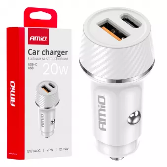 Chargeur de voiture USB-A + USB-C 20W - AMIO 03878