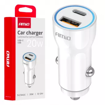 Chargeur de voiture USB-A + USB-C 20W - AMIO 03881
