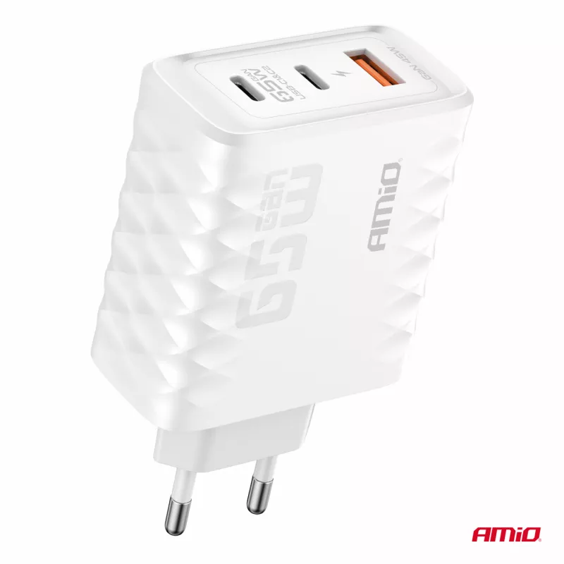 Chargeur secteur Quick Charge 65W USB-A + 2x USB-C - AMIO 04289 - Visuel 1