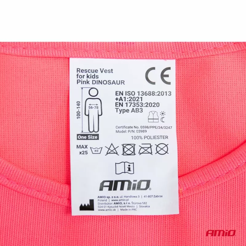 Gilet de sécurité réfléchissant enfant rose dinosaure AMIO 03989 - Visuel 2