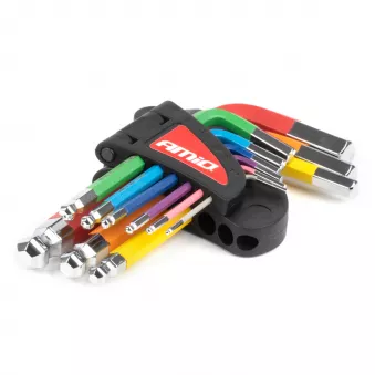 Jeu de clés Allen HEX à tête sphérique courtes, 9 pièces, acier S2 AMIO 04298