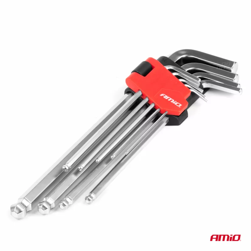 Jeu de clés hexagonales à boule extra longues CRV 9 pièces AMIO 04303 - Visuel 1