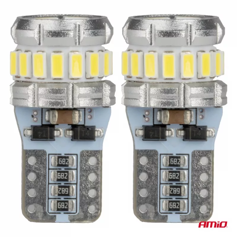 Ampoules LED CANBUS T10 W5W 16SMD 2SMD 3014 3030 Blanc 12V 24V - AMIO 04260 - Visuel 1