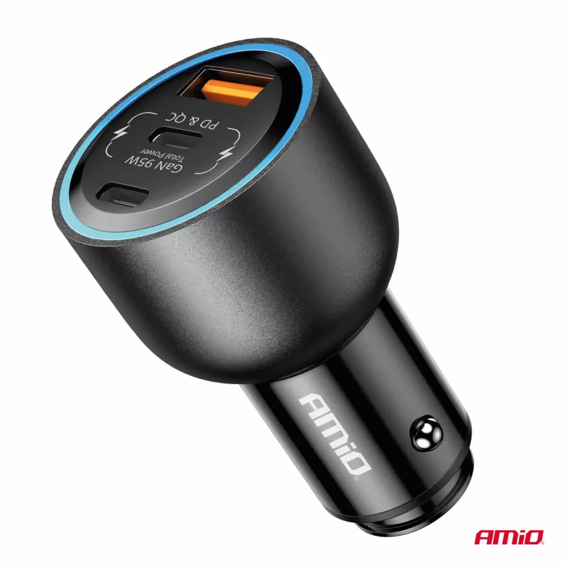 Chargeur de voiture 2x USB-C + USB-A 12V 24V 95W - AMIO 04372 - Visuel 2