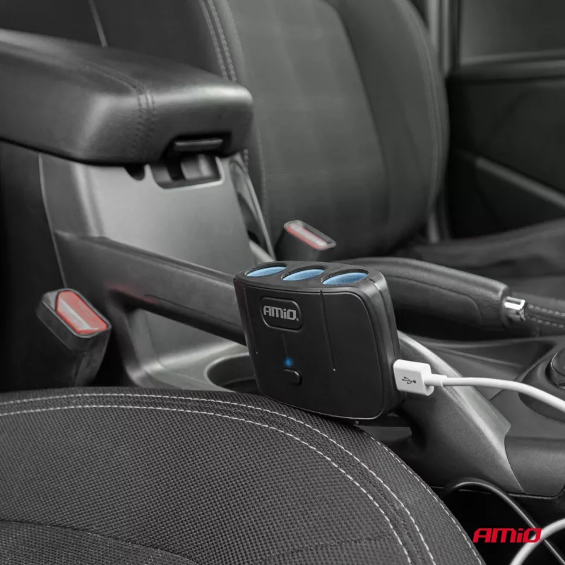 Répartiteur de prise allume-cigare avec chargeur 2x USB-A ON/OFF 12V 24V 100W 70cm AMIO 04362 - Visuel 1