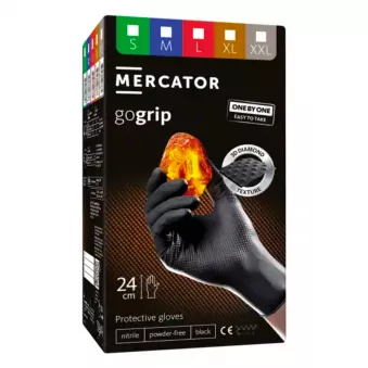 Gants nitrile noirs Mercator GoGrip ONE-BY-ONE Noir 100 pièces taille XXL AMIO MER20888