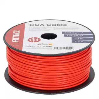Câble unipolaire rouge CCA 1x1,5mm2 50m 7,5A 12/230V - AMIO 04452