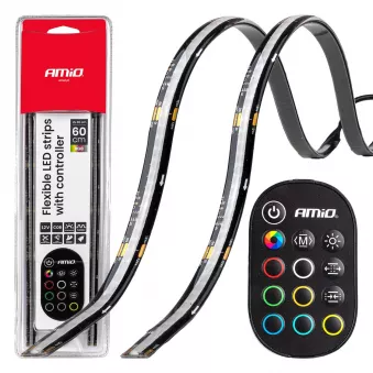 Bandes LED COB pour voiture avec télécommande multicolore RGB 2x30 cm 12V AMIO 04579