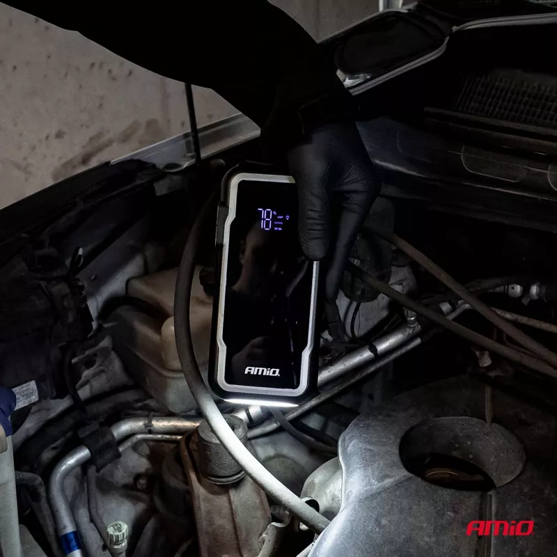 Dispositif de démarrage 3 en 1 booster powerbank lampe torche LED 12V 12Ah 1600A - AMIO 04678 - Visuel 1