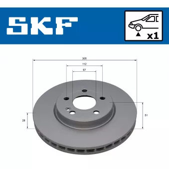 Jeu de 2 disques de frein avant SKF VKBD 81382 V1 pour MERCEDES-BENZ CLASSE B B 160 - 109cv