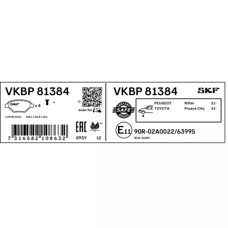 Jeu de 4 plaquettes de frein avant SKF VKBP 81384 - Visuel 2