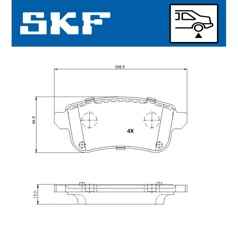 Jeu de 4 plaquettes de frein arrière SKF VKBP 91313 - Visuel 1
