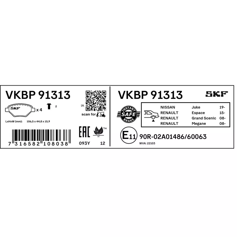 Jeu de 4 plaquettes de frein arrière SKF VKBP 91313 - Visuel 2