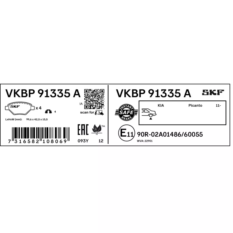 Jeu de 4 plaquettes de frein arrière SKF VKBP 91335 A - Visuel 2