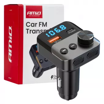 Émetteur FM voiture 1×USB-A 1×USB-C 12V 24V - AMIO [04647]
