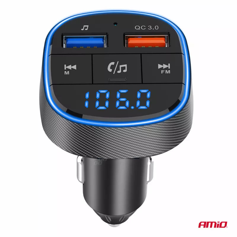 Émetteur FM voiture 2×USB-A 12V 24V - AMIO 04648 - Visuel 2