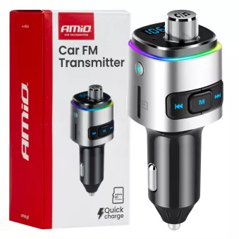 Émetteur FM voiture 2×USB-A microSD 12V 24V - AMIO 04654