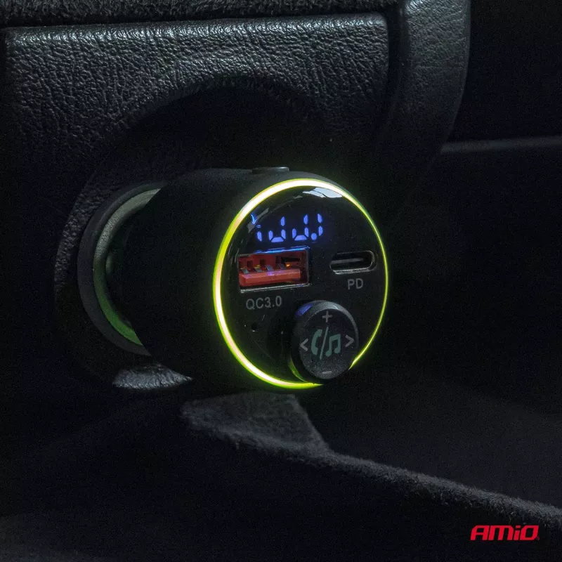 Émetteur FM voiture 1×USB-A 1×USB-C 12V 24V - AMIO 04655 - Visuel 1
