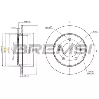 Jeu de 2 disques de frein arrière BREMSI [CD8848V]