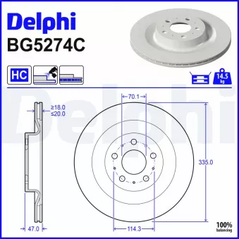 Jeu de 2 disques de frein arrière DELPHI BG5274C pour TESLA MODEL Y EV Traction intégrale - 514cv