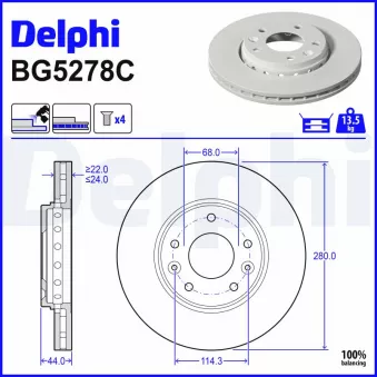 Jeu de 2 disques de frein avant DELPHI BG5278C pour RENAULT ARKANA 1.3 TCe 140 EDC - 140cv
