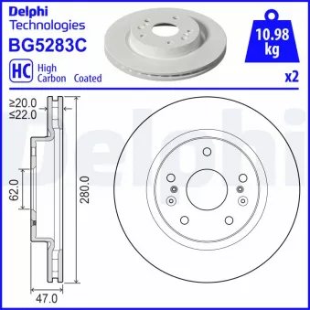 Jeu de 2 disques de frein avant DELPHI BG5283C pour SUZUKI S-CROSS 1,5 Hybrid - 116cv