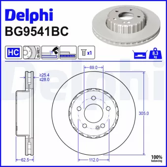 Jeu de 2 disques de frein avant DELPHI BG9541BC pour MERCEDES-BENZ CLASSE C C 200 d - 136cv