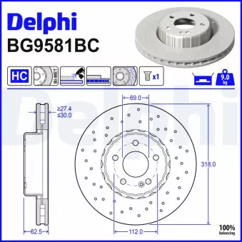 Jeu de 2 disques de frein avant DELPHI BG9581BC pour MERCEDES-BENZ CLASSE C C 200 d - 136cv