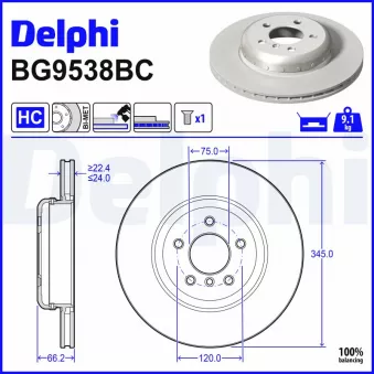 Jeu de 2 disques de frein arrière DELPHI BG9583BC pour TOYOTA LAND CRUISER 420 i - 184ch