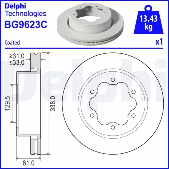 Jeu de 2 disques de frein arrière DELPHI [BG9623C]