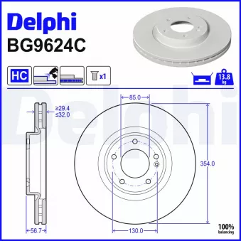 Jeu de 2 disques de frein avant DELPHI BG9624C pour MERCEDES-BENZ CLASSE G G 500 - 422cv
