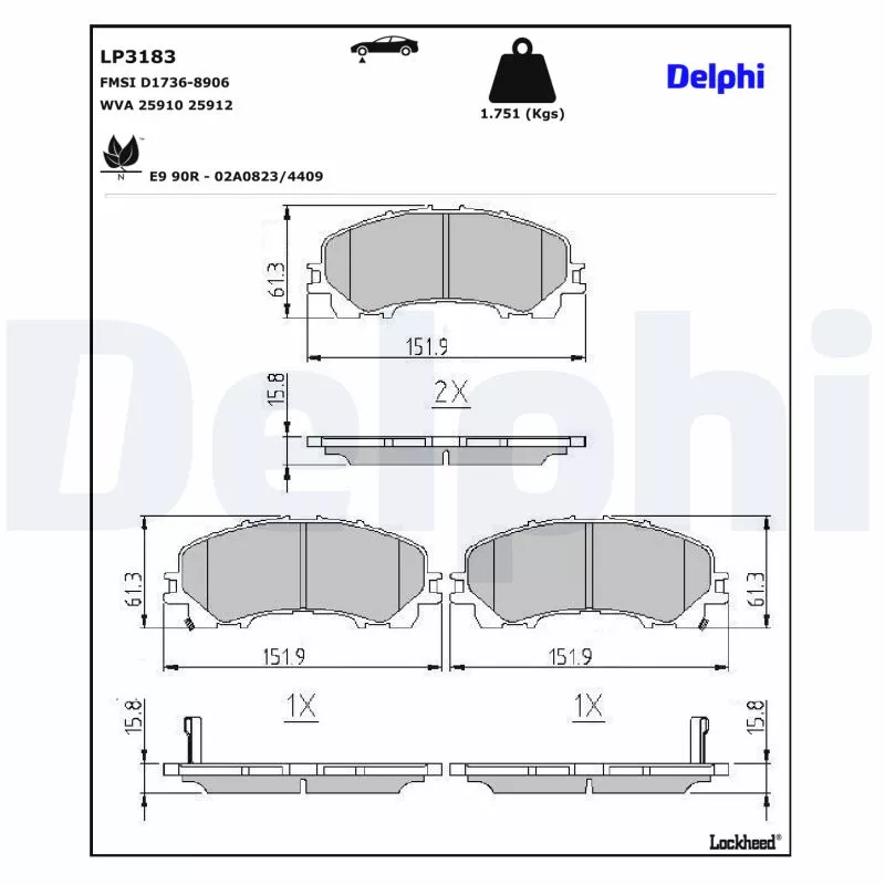 Jeu de 4 plaquettes de frein avant DELPHI LP3183 - Visuel 2