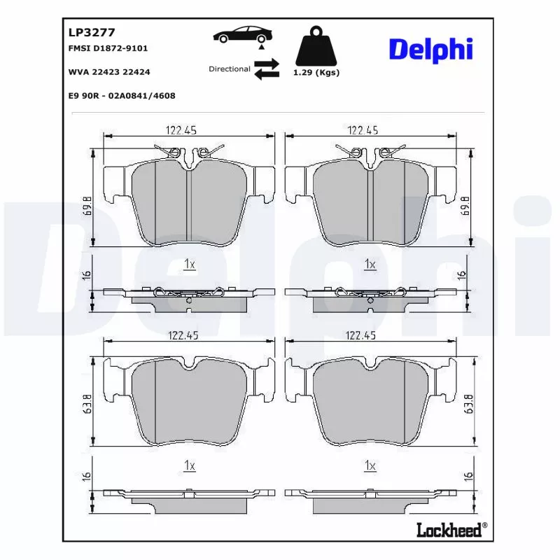 Jeu de 4 plaquettes de frein arrière DELPHI LP3277 - Visuel 2