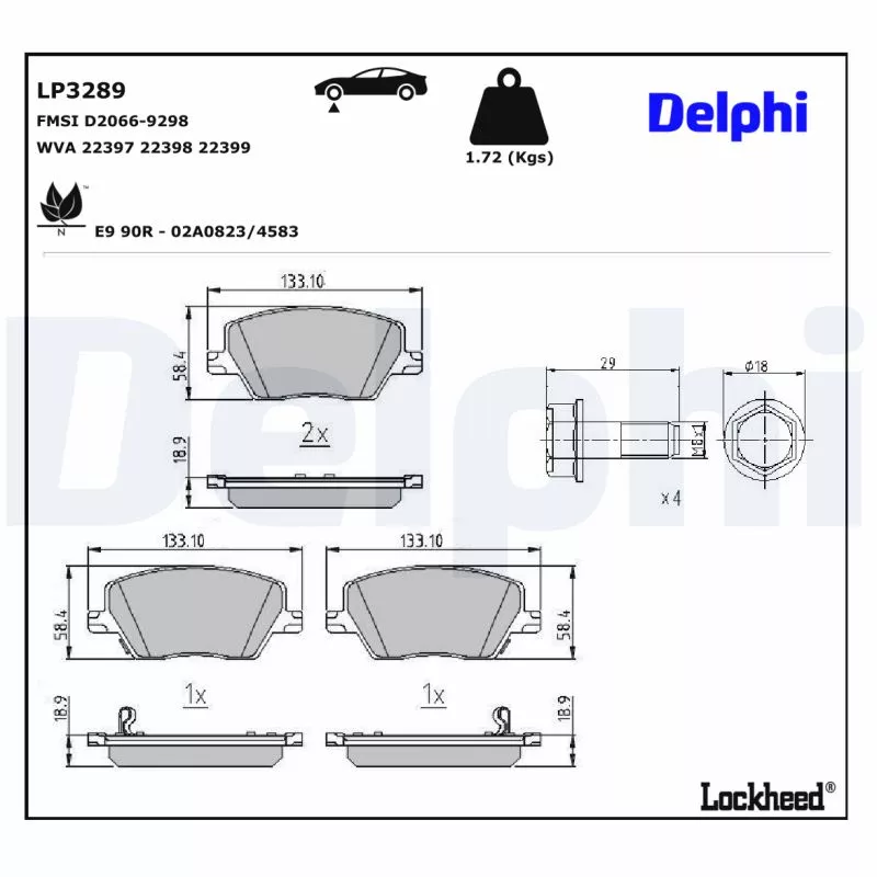 Jeu de 4 plaquettes de frein avant DELPHI LP3289 - Visuel 2