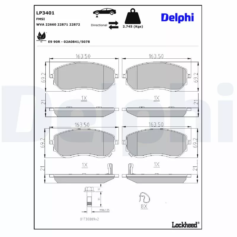 Jeu de 4 plaquettes de frein avant DELPHI LP3401 - Visuel 2