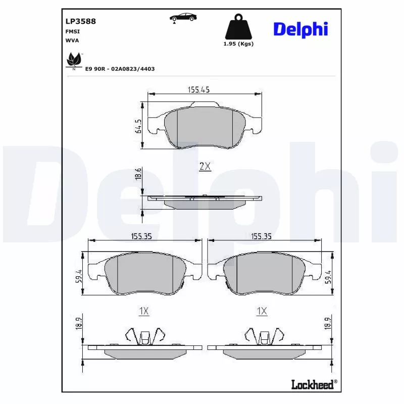 Jeu de 4 plaquettes de frein avant DELPHI LP3588 - Visuel 2