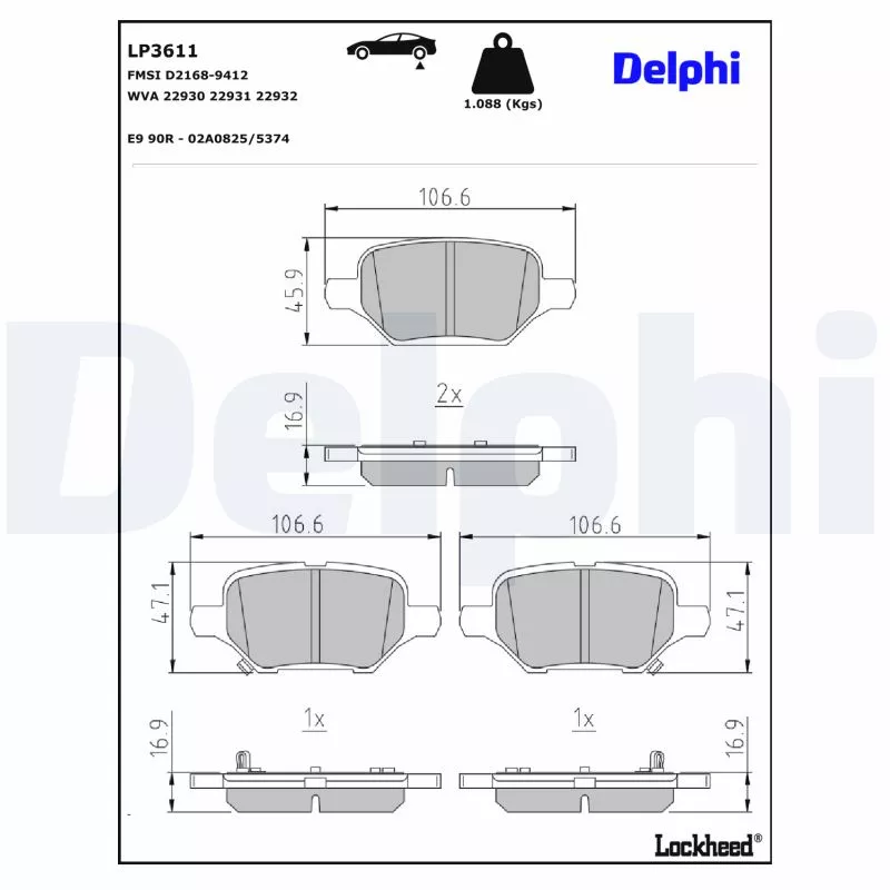 Jeu de 4 plaquettes de frein arrière DELPHI LP3611 - Visuel 2