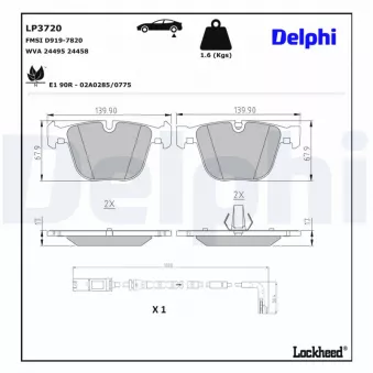 Jeu de 4 plaquettes de frein arrière DELPHI LP3720 pour LOTUS EXIGE xDrive 50 i - 408cv