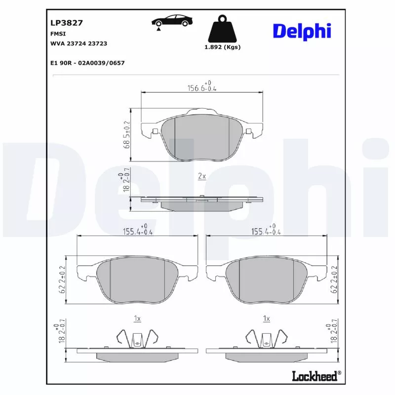 Jeu de 4 plaquettes de frein avant DELPHI LP3827 - Visuel 2