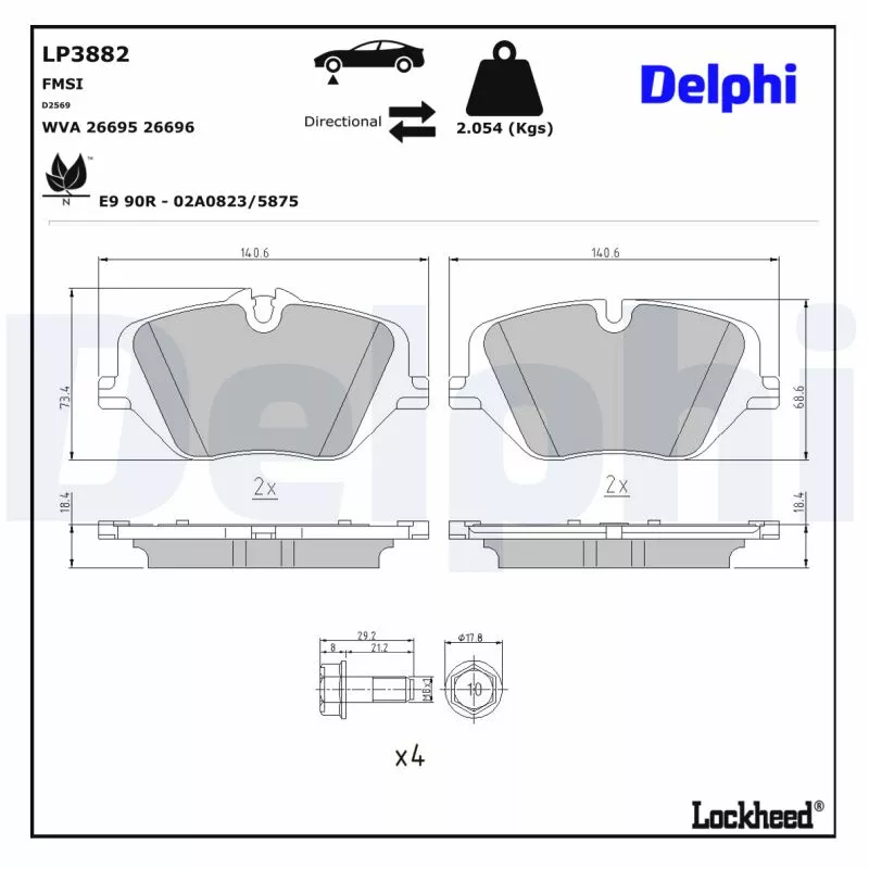 Jeu de 4 plaquettes de frein avant DELPHI LP3882 - Visuel 2