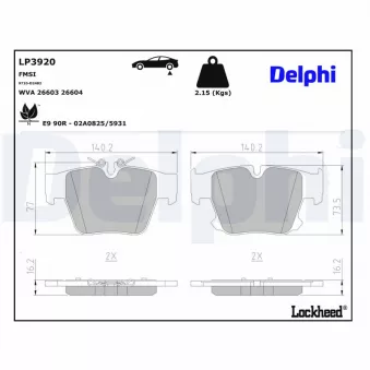 Jeu de 4 plaquettes de frein arrière DELPHI LP3920 pour BMW Série 7 xDrive 760 i Mild-Hybrid - 544cv