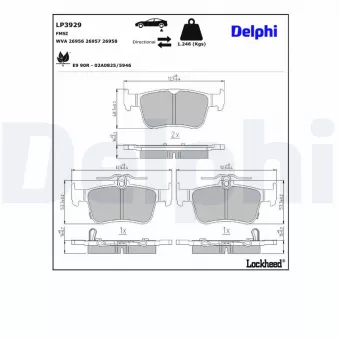 Jeu de 4 plaquettes de frein arrière DELPHI LP3929 pour HONDA CIVIC 2,0 e:HEV - 184cv