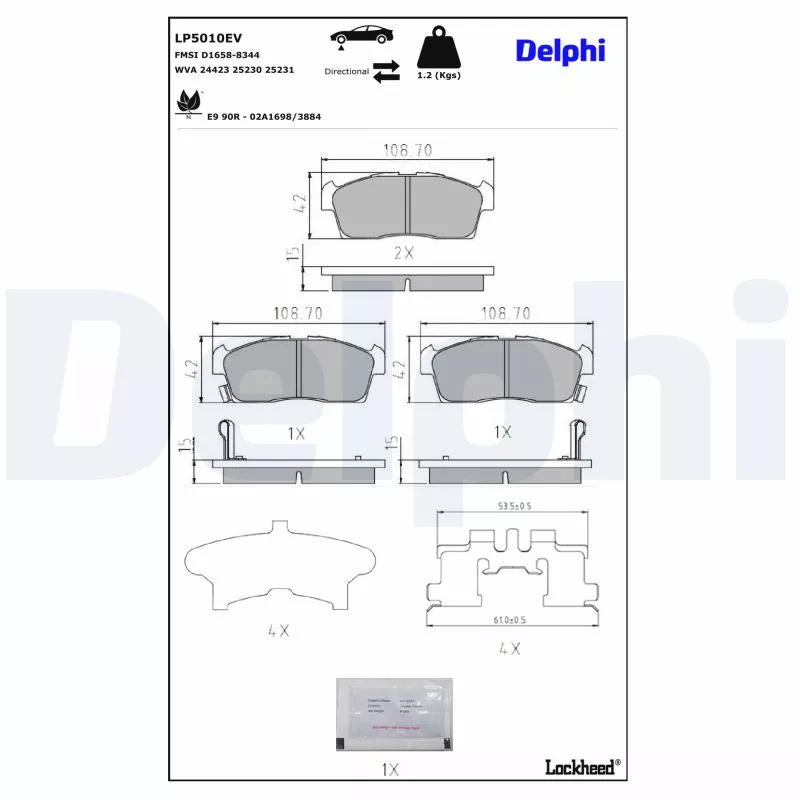 Jeu de 4 plaquettes de frein avant DELPHI LP5010EV - Visuel 1