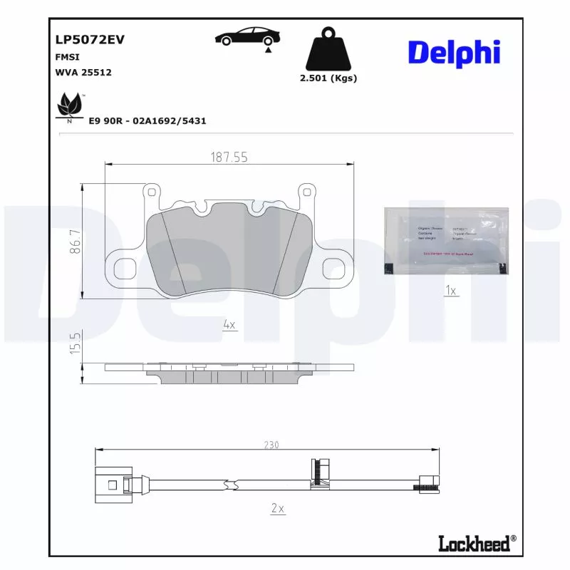 Jeu de 4 plaquettes de frein arrière DELPHI LP5072EV - Visuel 2