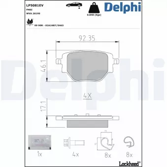 Jeu de 4 plaquettes de frein avant DELPHI [LP5081EV]